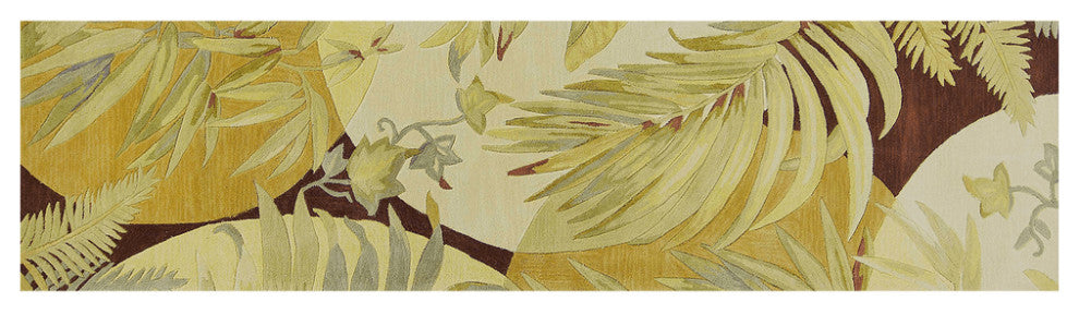 10' Coral Ivory Hand Tufted Tropical Plants Indoor Runner Rug