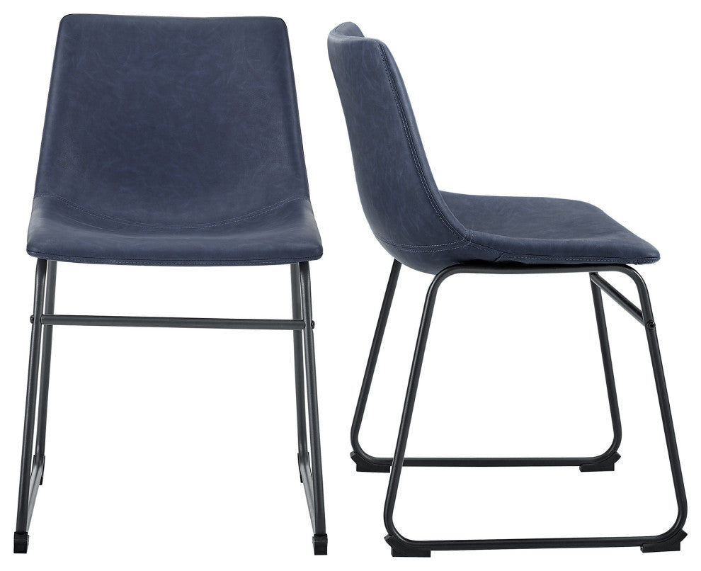 18" Industrial Faux Leather Dining Chair, Set of 2, Navy Blue