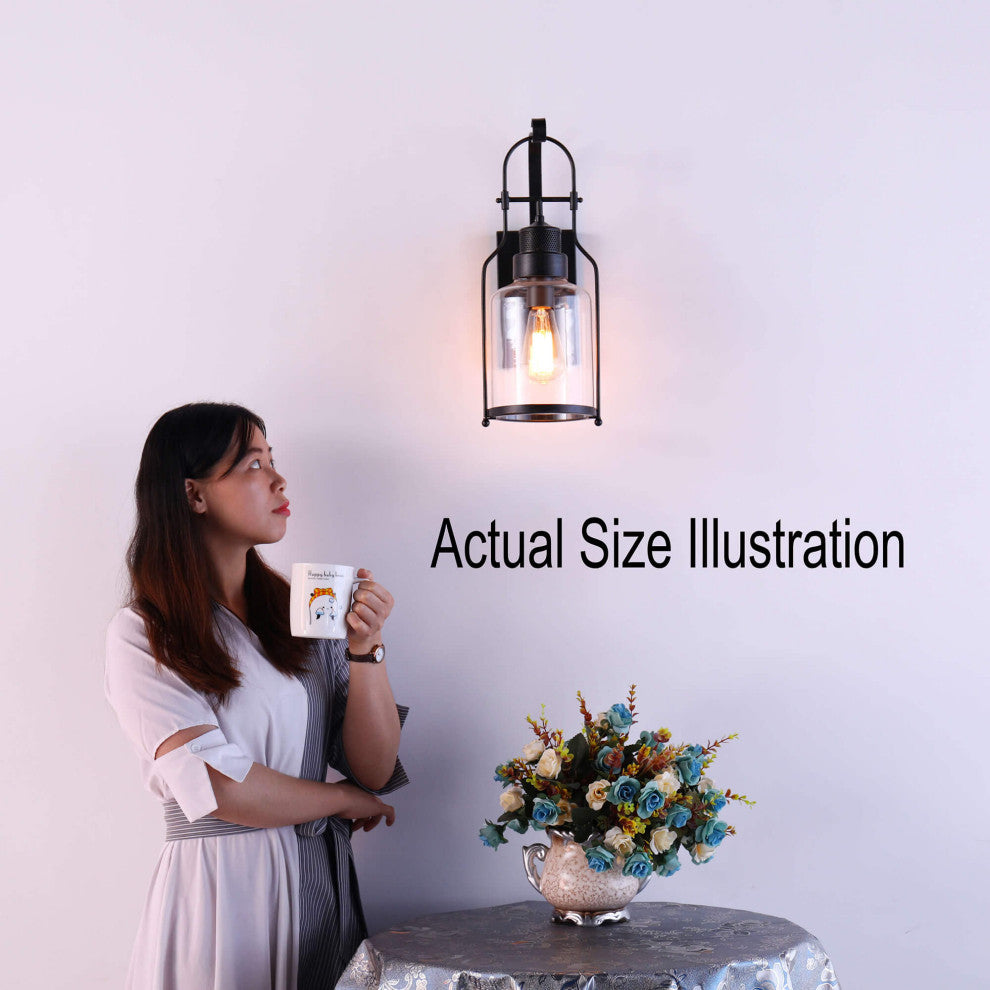 Helen Antique Black Finish Rustic Wall Sconce Lantern