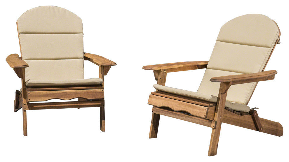 GDF Studio Outdoor Acacia Wood Folding Adirondack Chairs W/ Cushions, Set of 2, Khaki