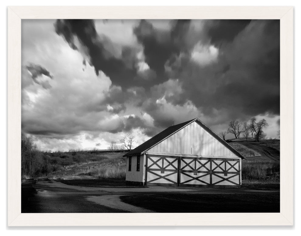 Aging Barn Morning Sun in Black and White Framed Photo Paper Wall Art Prints, White, 8" X 10"