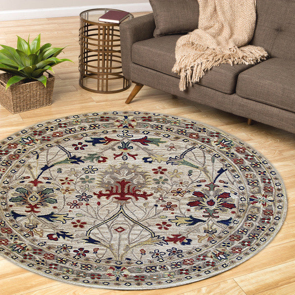 EORC Ivory Hand-Tufted Wool Morris Rug 6' Round