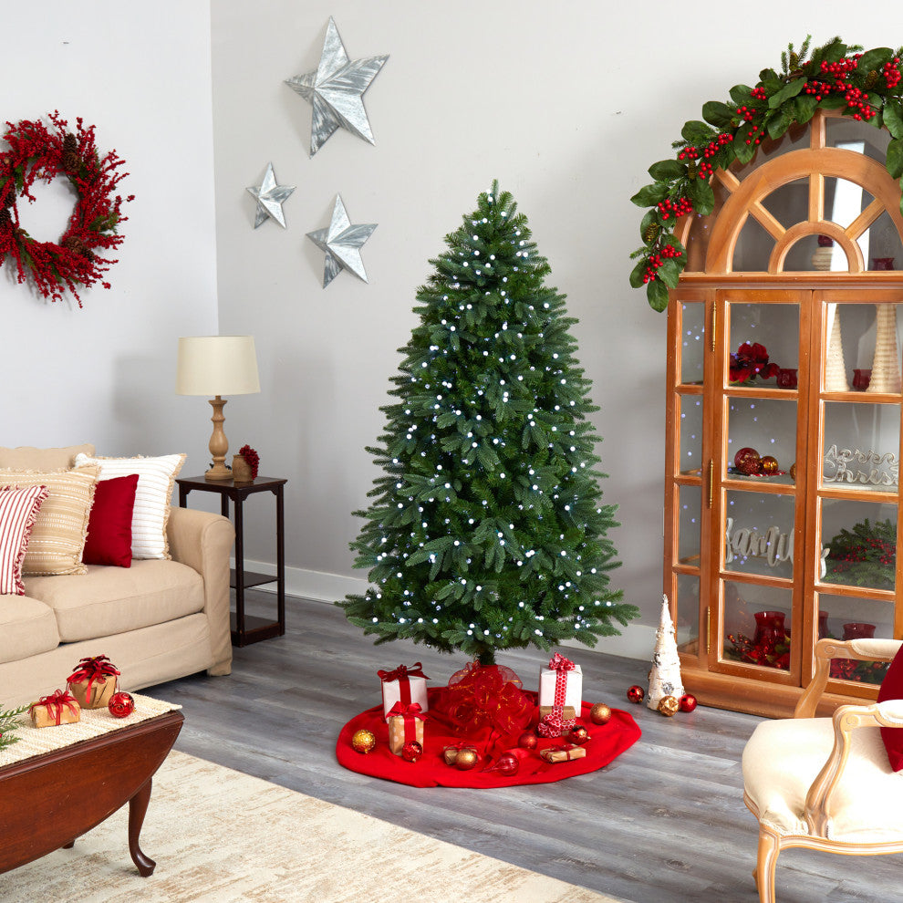 6.5' Fraser Fir Faux Xmas Tree W/550 Gum Ball Lights  &965 Bendable Branches