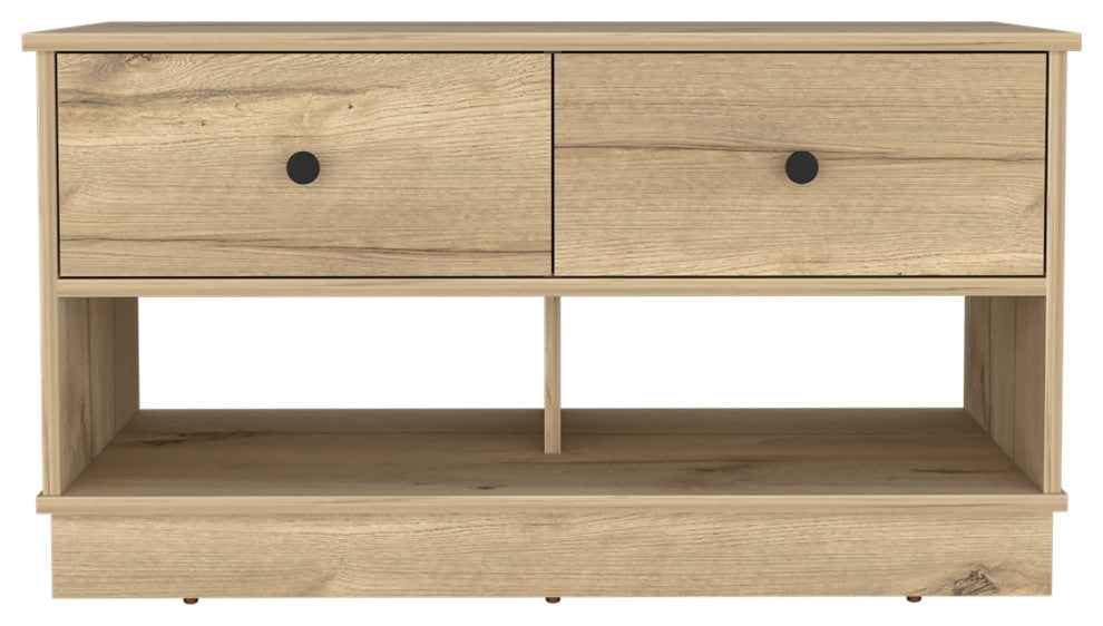 Tulip Storage Bench with 2 Drawers and 2 Open Shelves, Light Oak