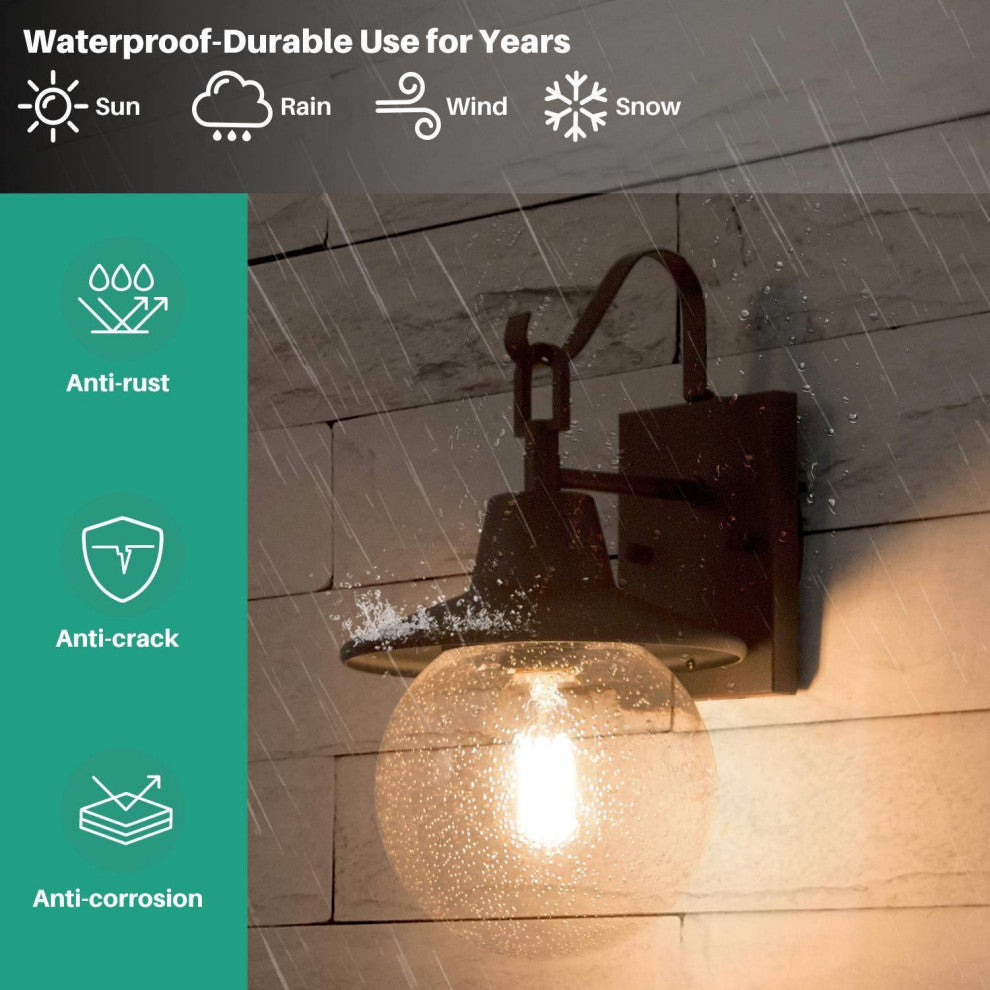 1-Light Antique Bronze/Seeded Glass Farmhouse Mini Outdoor Pendant Light Rusty