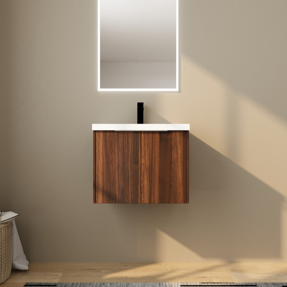 BNK Bathroom Vanity with Resin Sink, Modern Design with Soft Close Doors, California  Walnut
