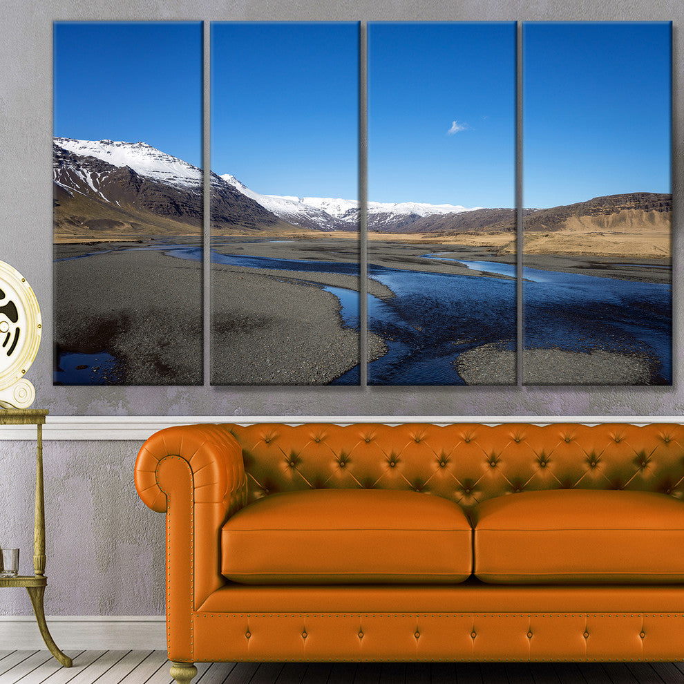 Mountains and Lakes Iceland, Landscape Canvas Art Print, 48"x28", 4 Panels