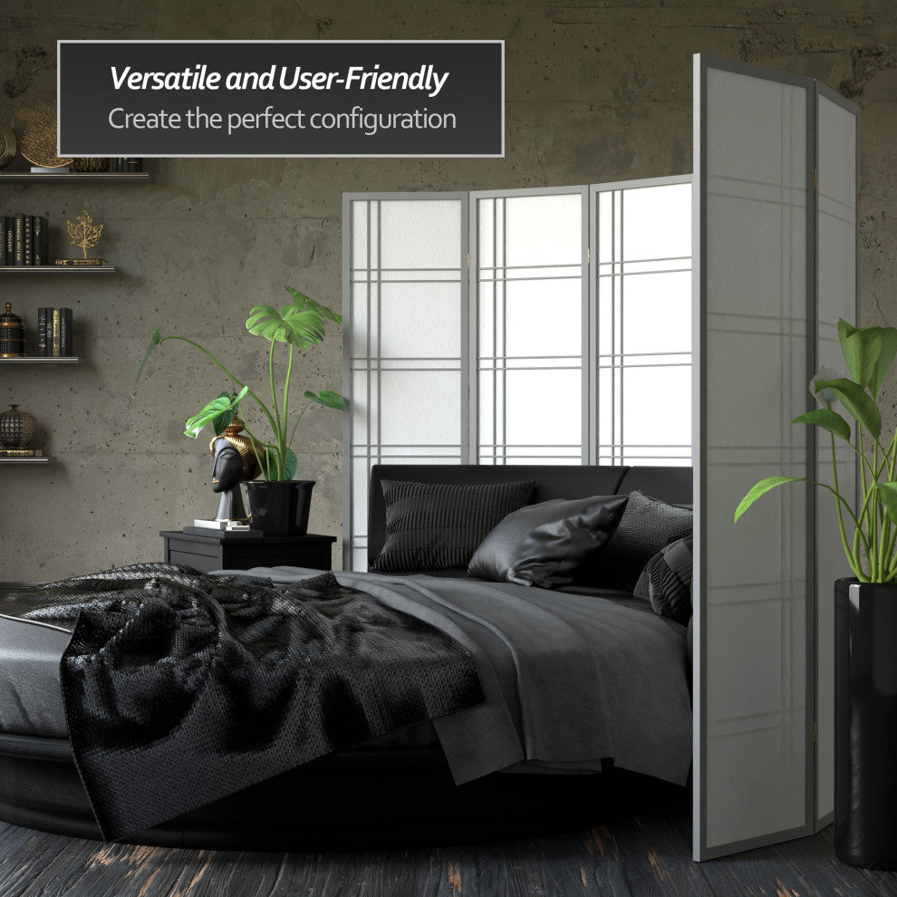 6' Tall Double Cross Shoji Screen, Special Edition, Gray, 3 Panels