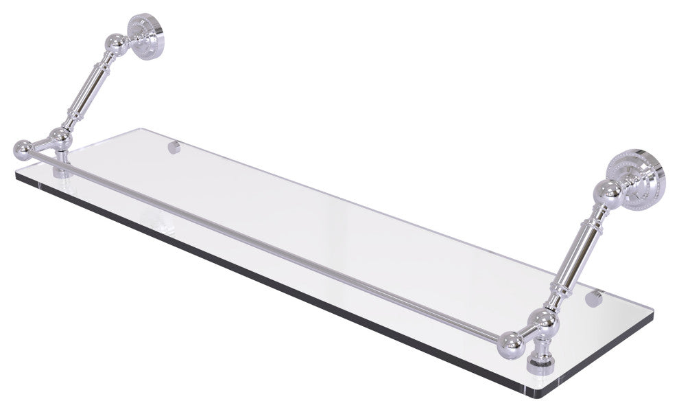 Dottingham 30" Floating Glass Shelf with Gallery Rail, Polished Chrome