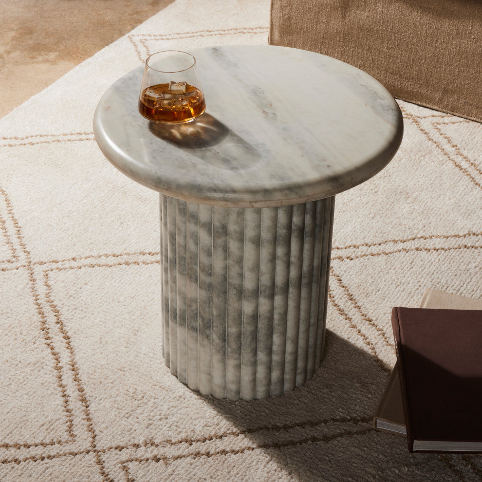 Oranda End Table-Polished White Marble