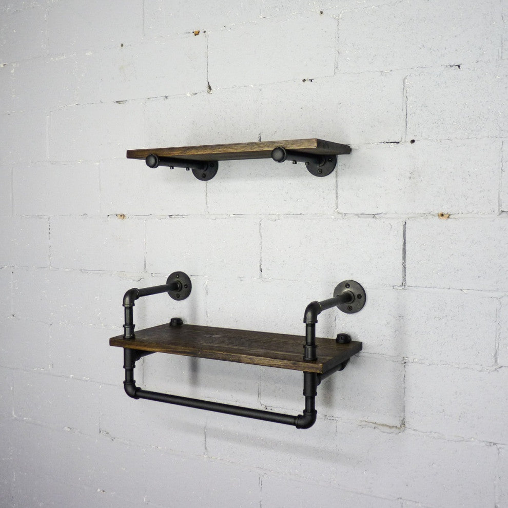 Austin Farmhouse Industrial 24" and 27" Wide 2-Piece Shelf Rack, Black Steel