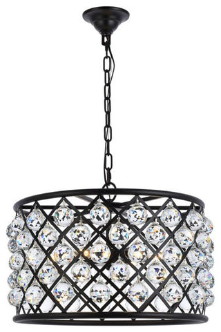 Elegant Lighting 1206D20/RC Madison 6 Light 20"W Crystal Pendant - Matte Black
