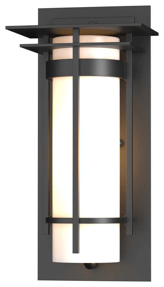 Banded with Top Plate Small Outdoor Sconce, Coastal Black Finish, Opal Glass