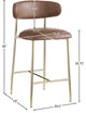 Lupita Upholstered Counter Stool, Brown, Vegan Leather, Brushed Gold, Set of 2