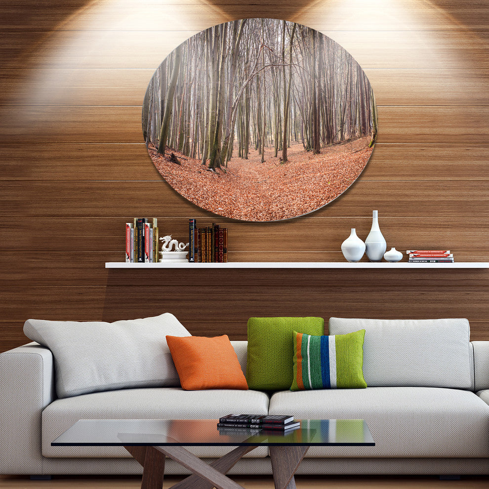 Leaves In The Thick Fall Forest, Forest Large Disc Metal Wall Art, 23"