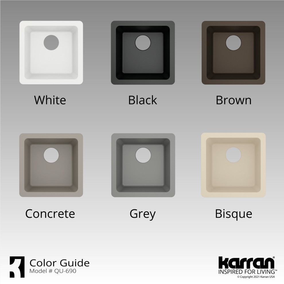 Karran Undermount Quartz Composite 17" Bar Single Bowl Sink, Grey