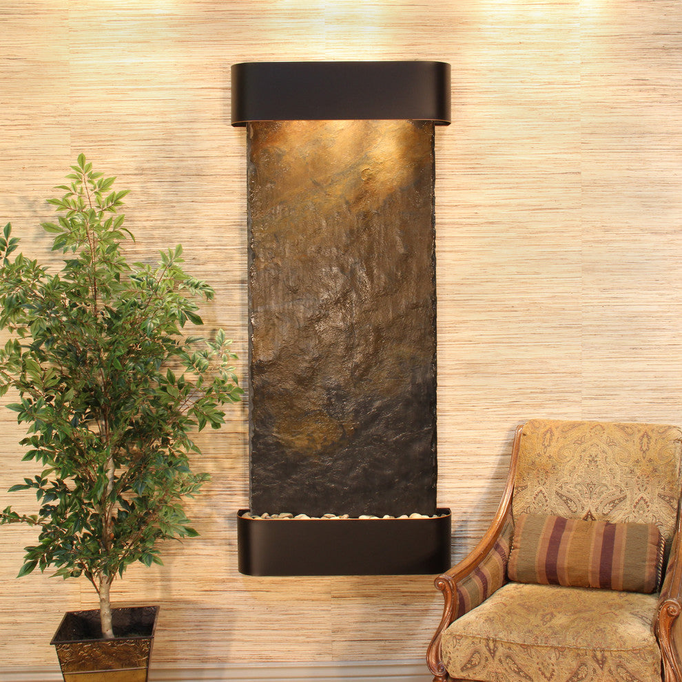 Inspiration Falls Water Fountain, Multi-Color Slate, Blackened Copper, Round