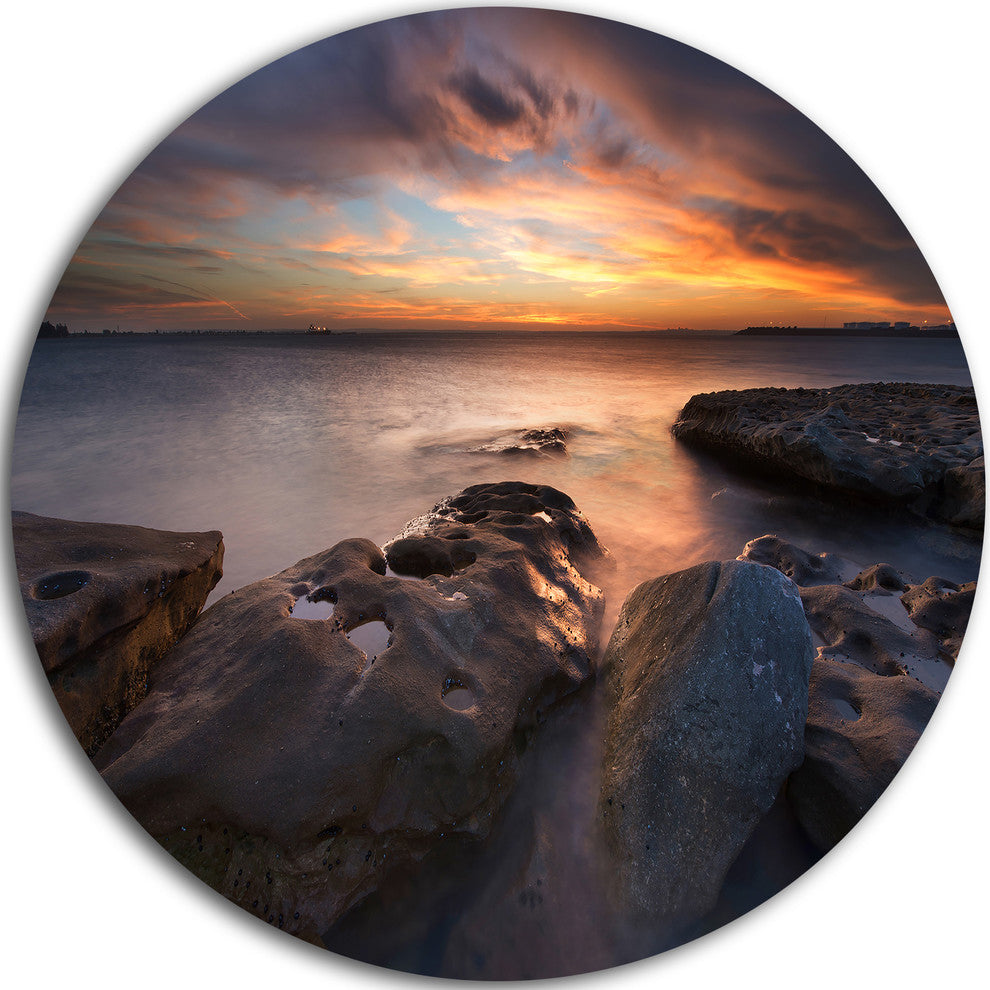 Dark La Perouse Beach In Sydney, Seashore Round Metal Wall Art, 23"