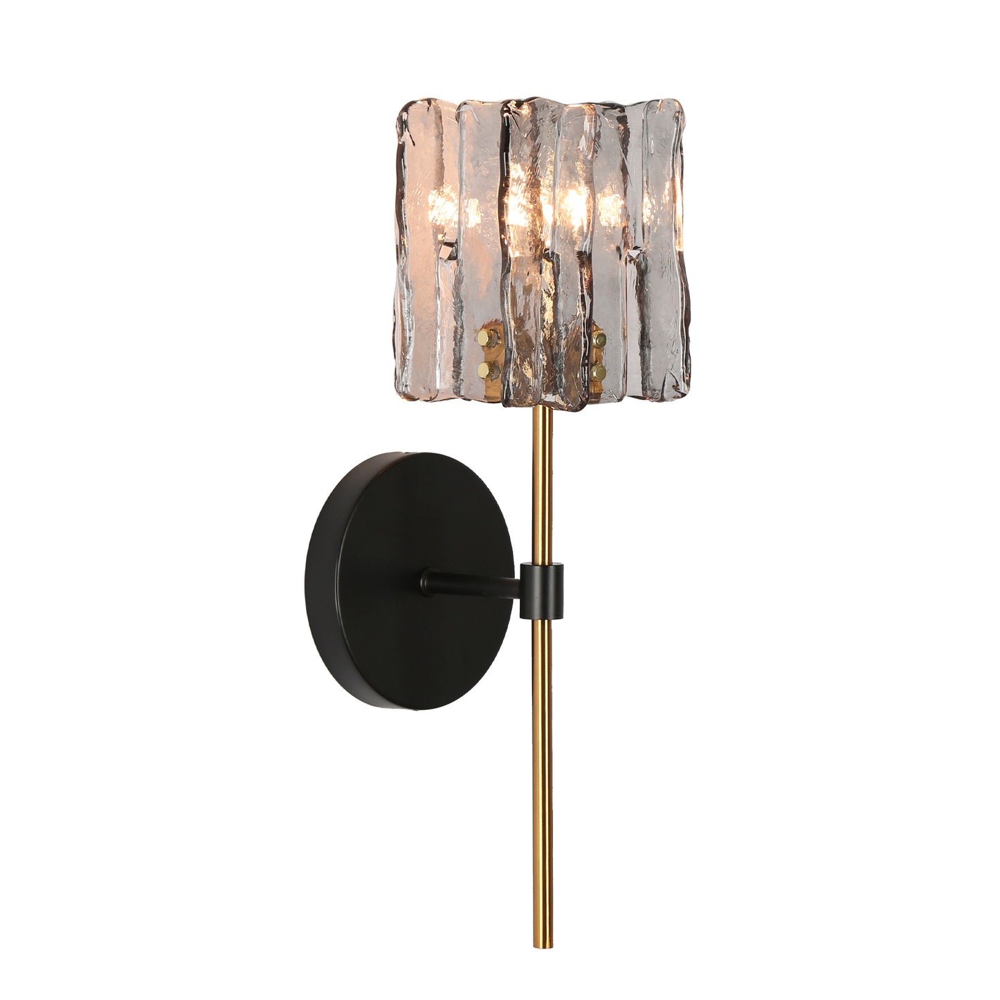 LNC Tucana Polished Gold and Matte Black Modern Wall Sconce, Textured Glass, 1 Light