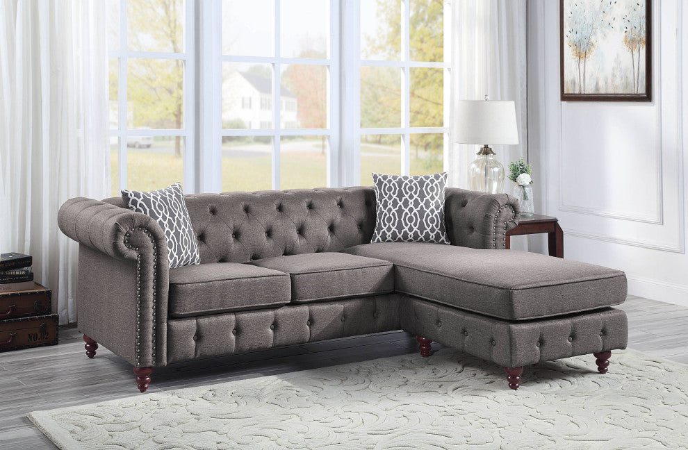 Waldina Reversible Sectional Sofa, Brown Fabric