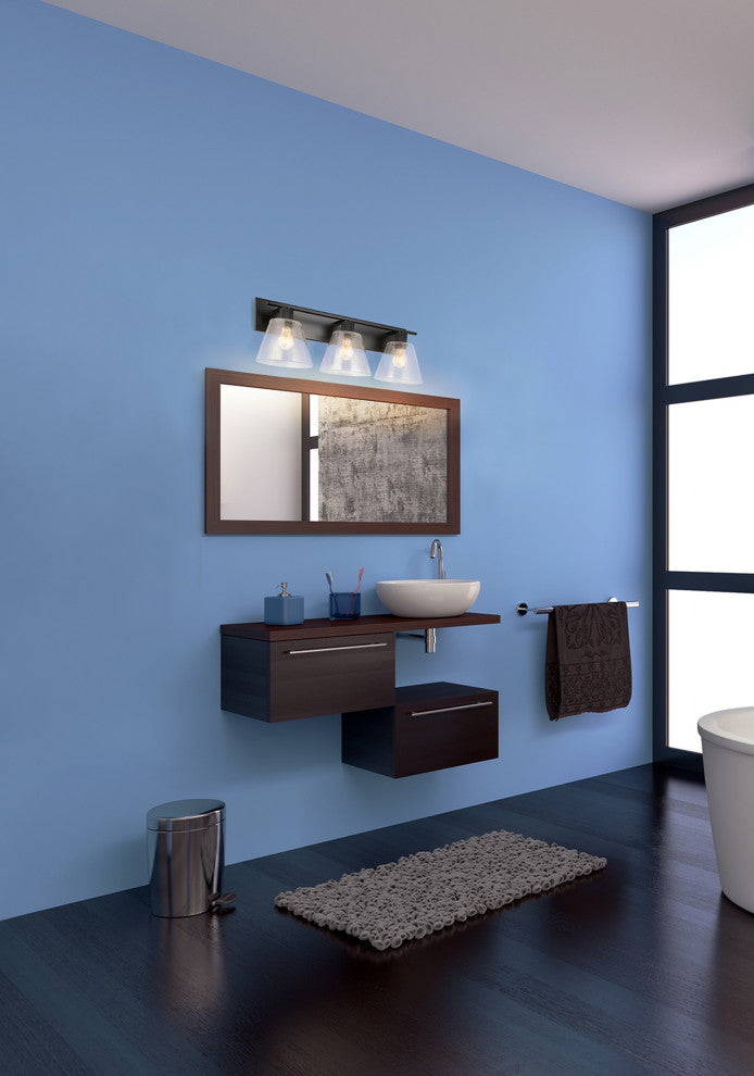 Copley 3-Light Bath/Vanity Light, Matte Black Finish, Clear Glass Shade