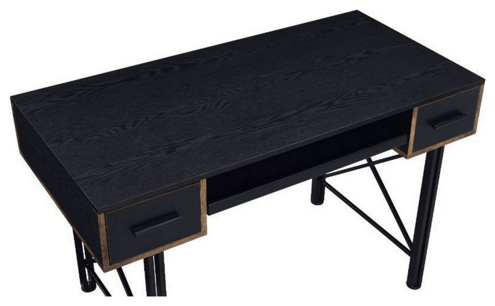 Benzara BM250324 Computer Desk With 2 Drawers and Keyboard Tray, Black