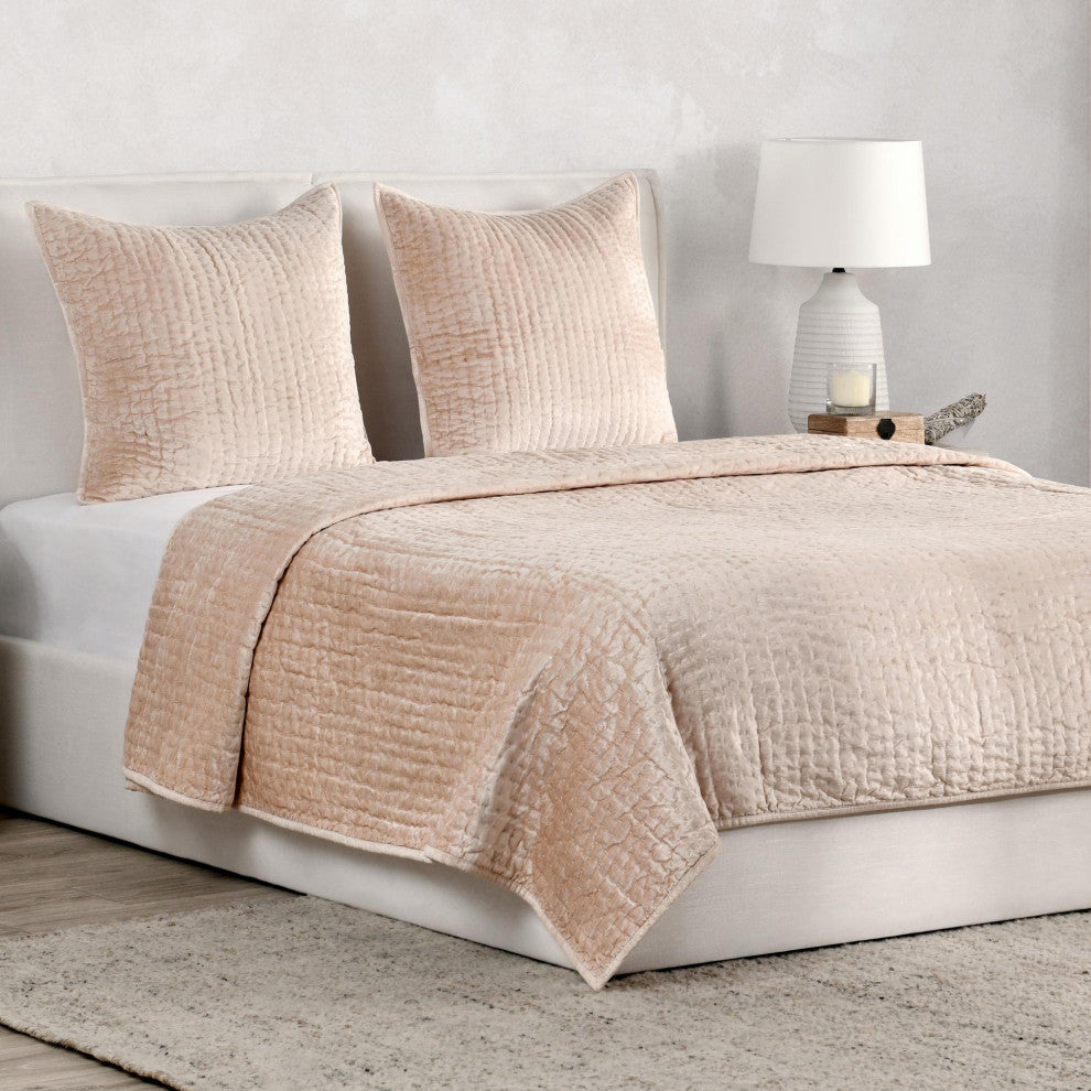 Dimitry 100% Rayon Velvet Shams, Nude, Euro