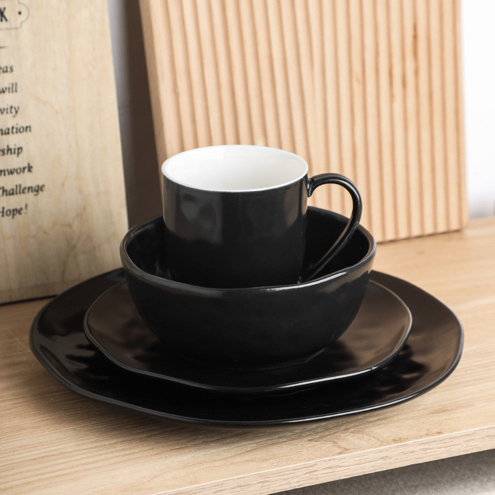 Stone Lain Ivy Porcelain 24 Piece Dinnerware Set, Black
