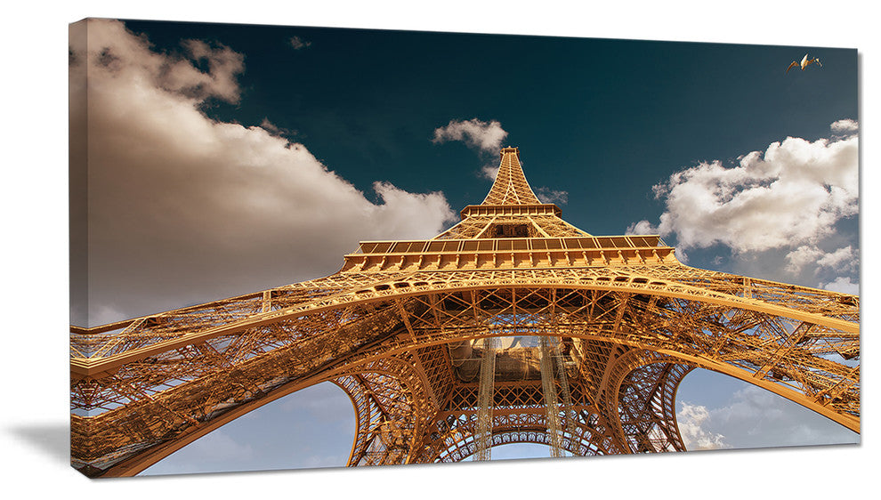 "Beautiful View of Paris Eiffel Tower Under Dark Sky" Wall Art, 60"x28", 1 Panel