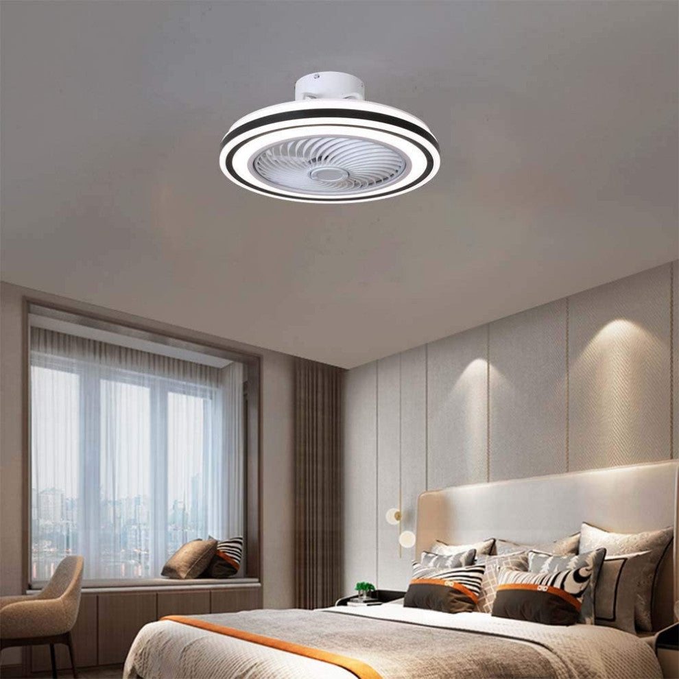 20" Modern Black and White Invisible Blade Ceiling Fan and Light