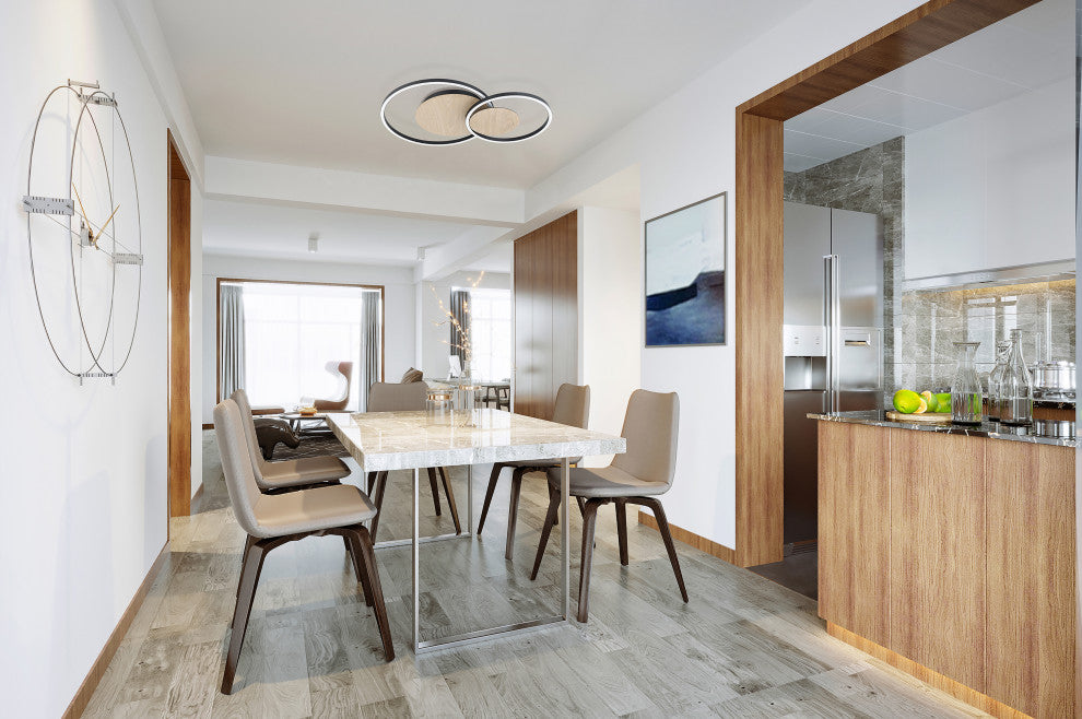 Palma 2-Light Integrated LED Ceiling Light, Structured Black and Veneer Oak