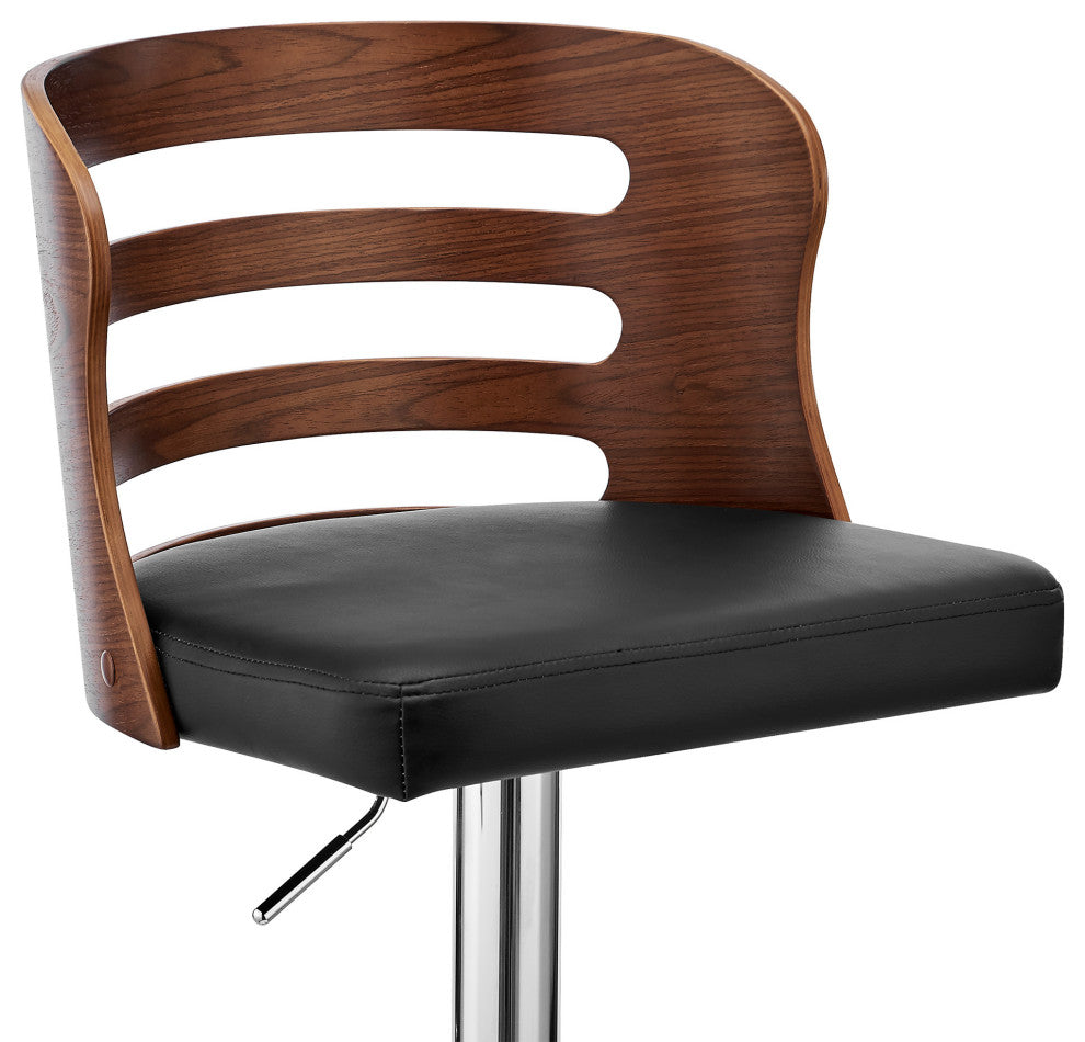 Black Upholstered Chrome Base Adjustable Swivel Bar Stool