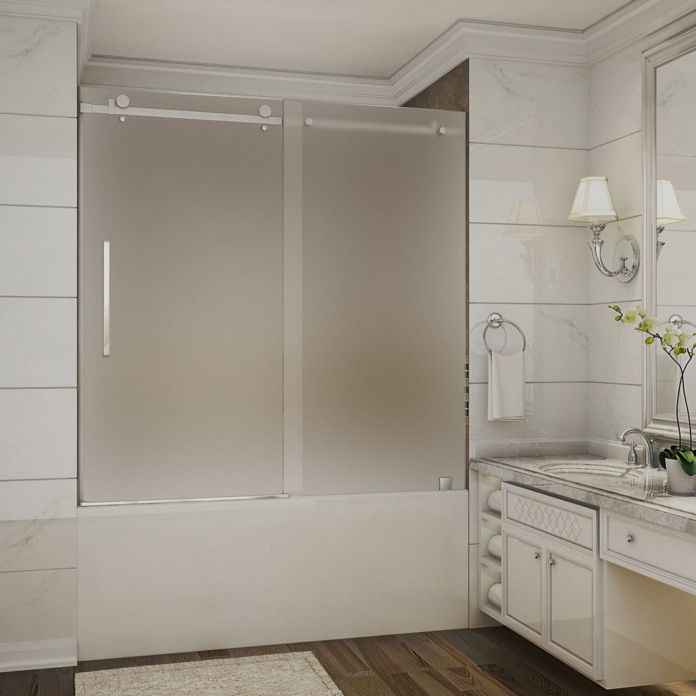 Moselle 56-60"x60" Completely Frameless Sliding Tub Door Frosted Stainless Steel