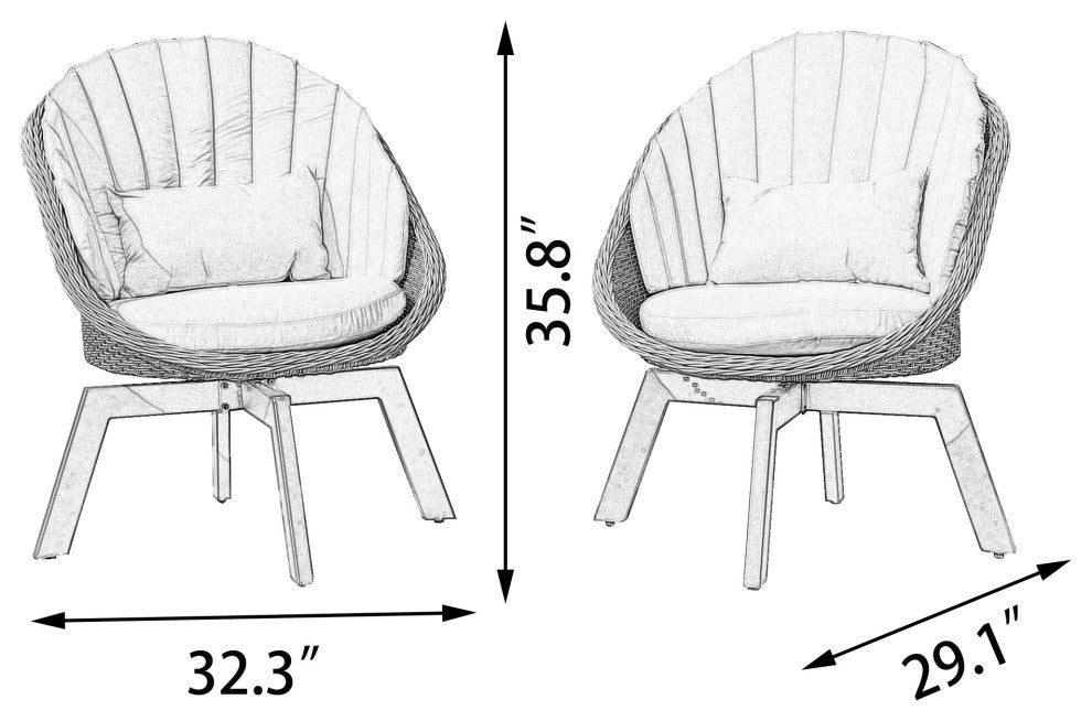 2 Pieces Patio Furniture Sets Outdoor Rotatable Chair Rattan Chair Set, Grey