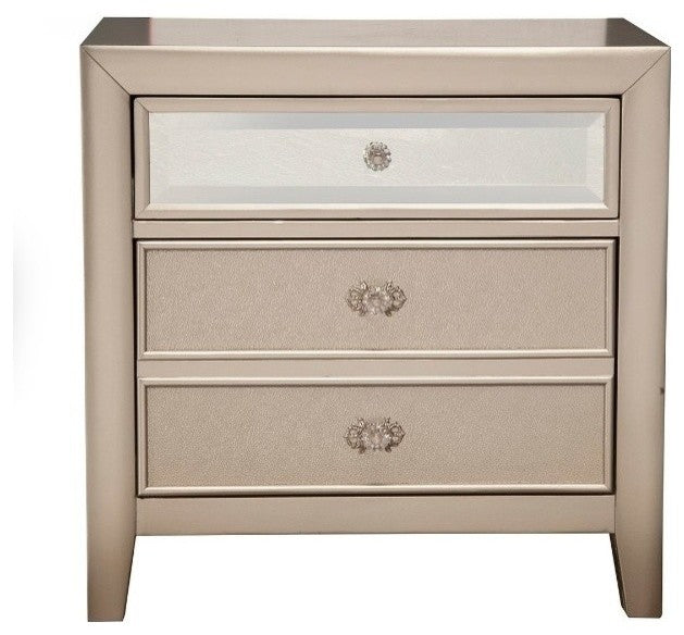 Pine Wood Nightstand with 2 Drawers, Silver