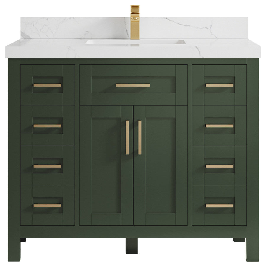 Cambridge 42 Single Sink Bath Vanity in Pewter Green 2" Calacatta Laza