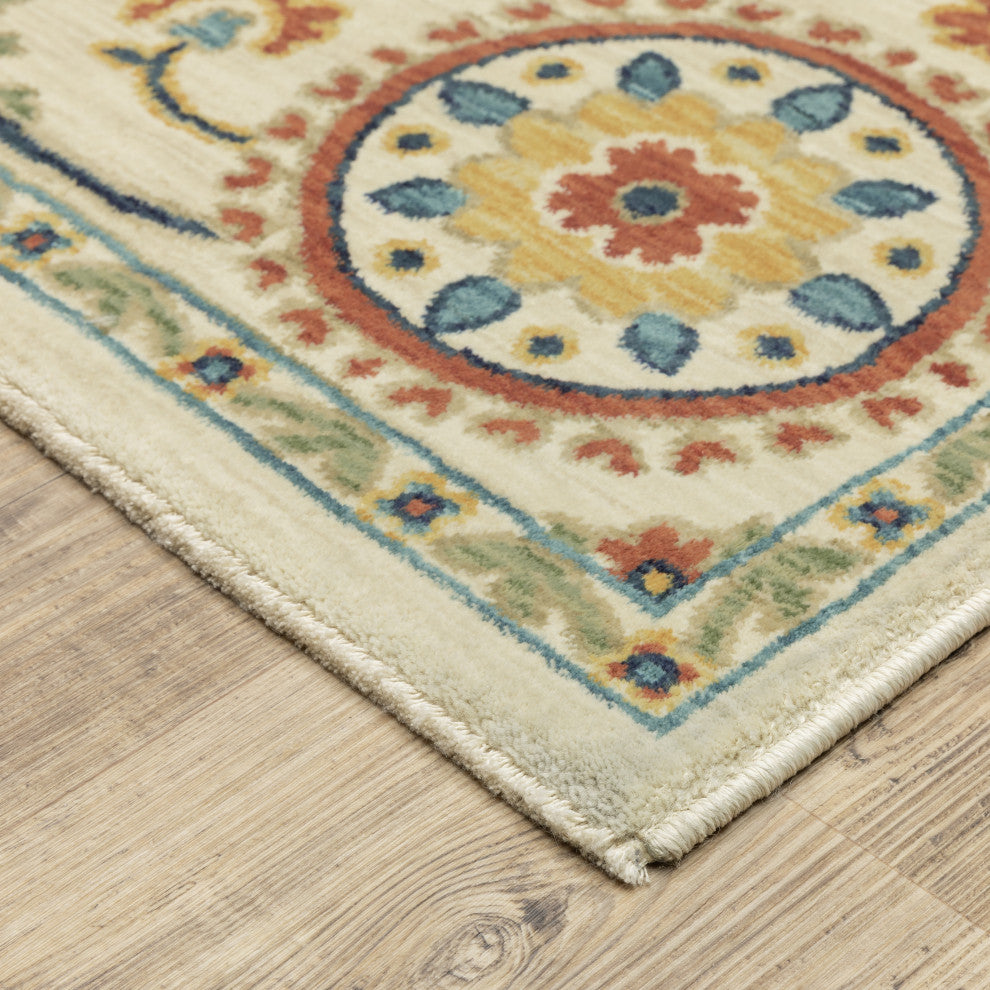 Fabienne Spiral Floral Indoor Ivory/Multi Area Rug, Ivory, 5'3"x7'6"