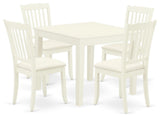 5Pc Dining Set, Square Table, Four Linen Seat Chairs, Linen White