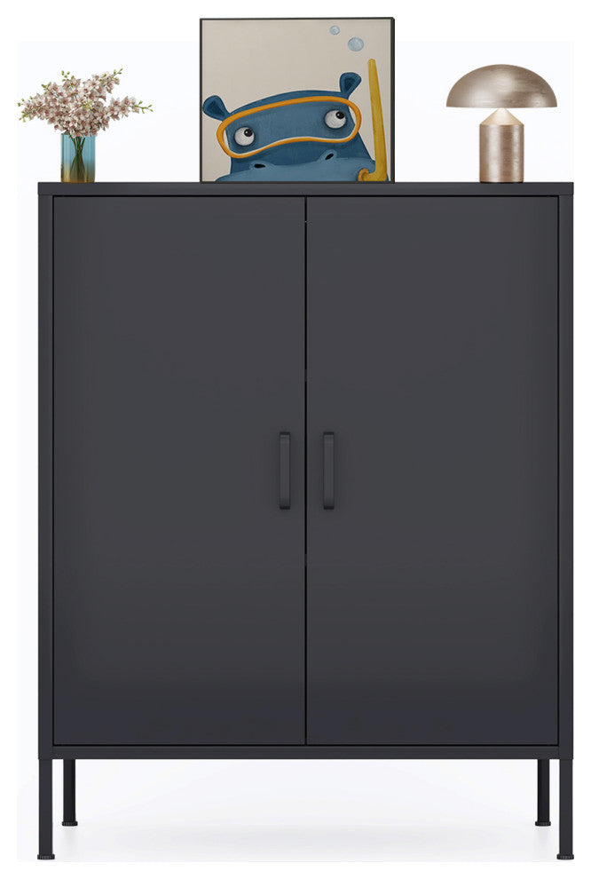 Storage Cabinet Metal Locker With Adjustable Shelves Black