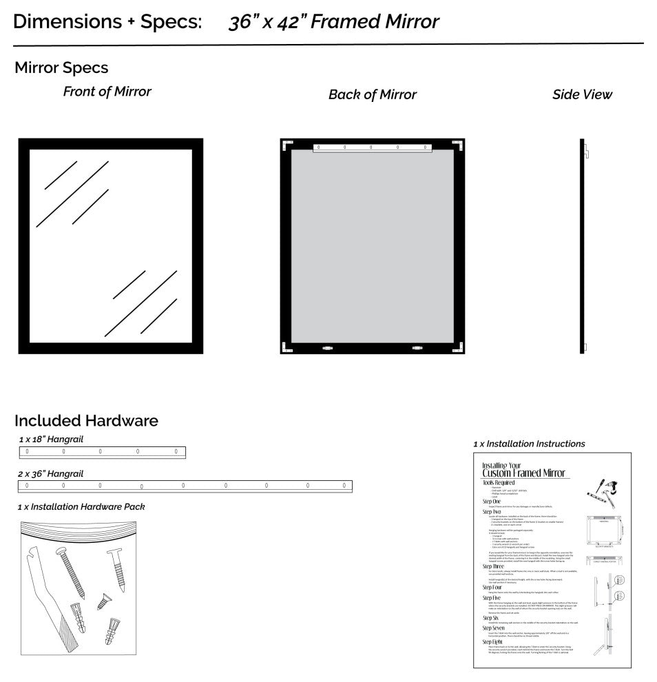 Meade Framed Wall Mirror, Satin Nickel, 36"x42"