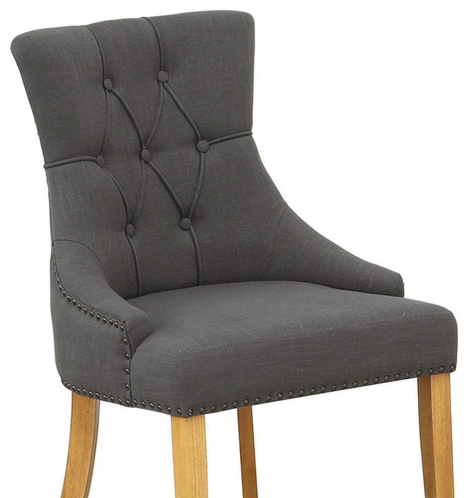 Friona Parson Chair With Oak Leg And Linen Fabric Dark Gotham Grey Set of 2