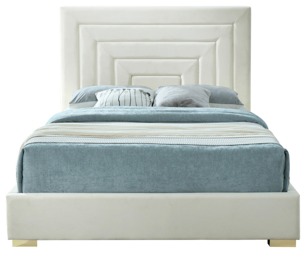 Nora Velvet Upholstered Bed, Cream, King