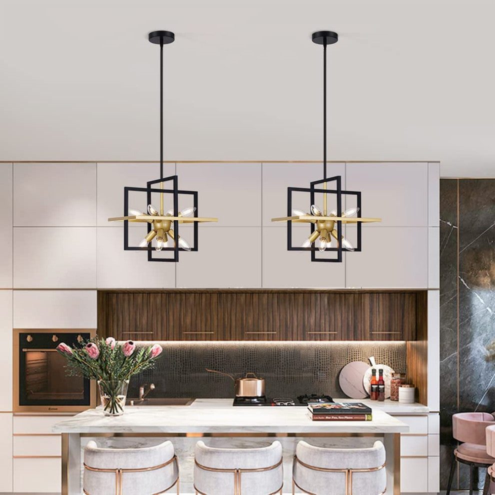 8 Light Black and Champagne Gold Chandelier Industrial Black Pendant Light