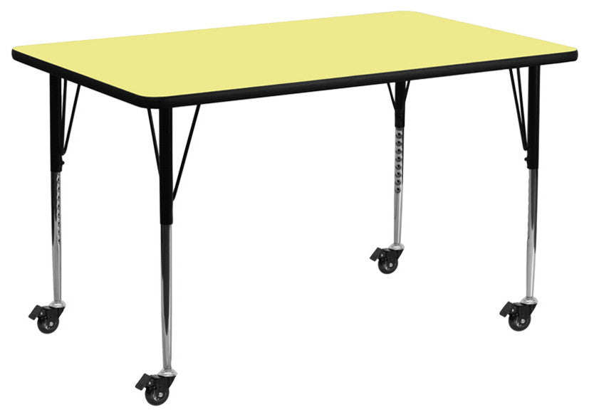 Mobile 30''W x 72''L Rectangular Yellow Thermal Laminate Table*Adjustable Legs