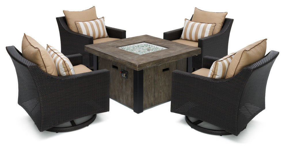 Deco 5 Piece Outdoor Patio Motion Fire Chat Set, Maxim Beige