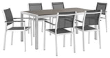 Shore 7-Piece Outdoor Aluminum Dining Set, Silver Black
