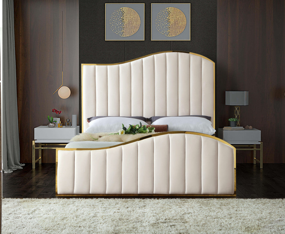 Jolie Black Velvet King Bed, Cream, King