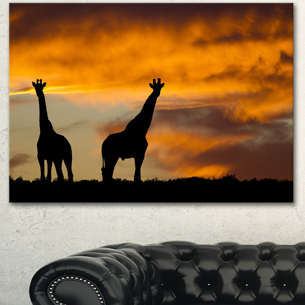 African Wildlife Silhouette, African Canvas Art Print, 40"x30"
