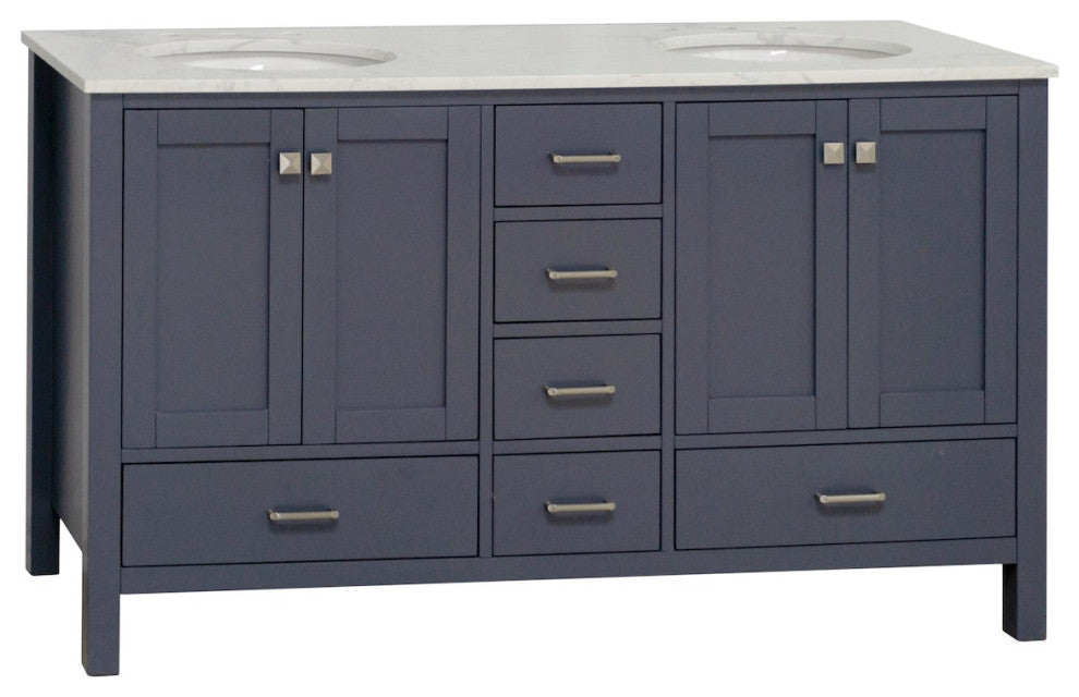 Horizon 60" Double Bathroom Vanity, Marine Gray, Engineered Carrara