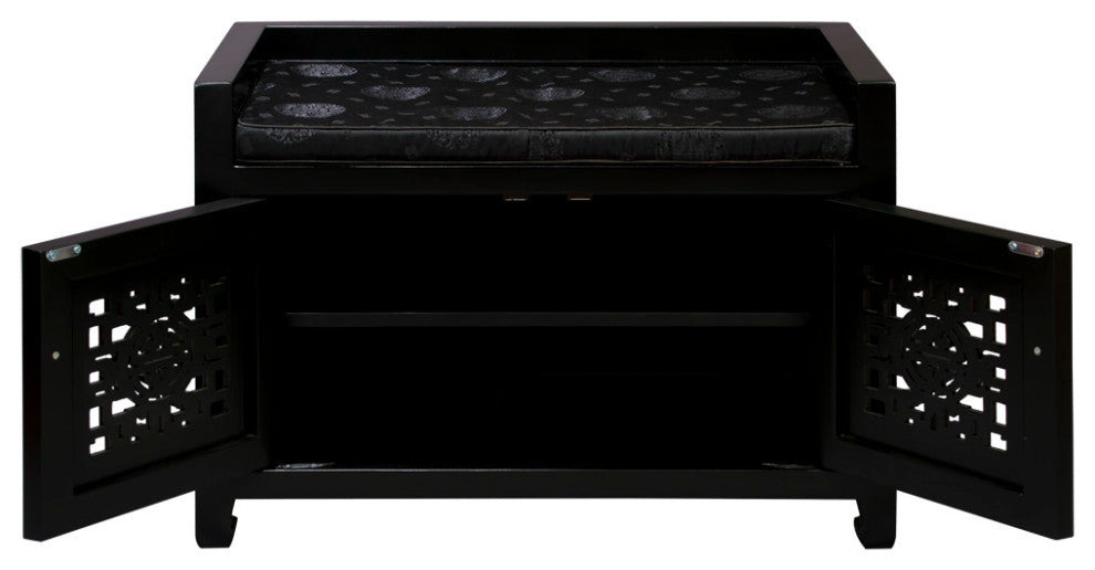 Matte Black Elmwood Longevity Chinese Shoe Bench